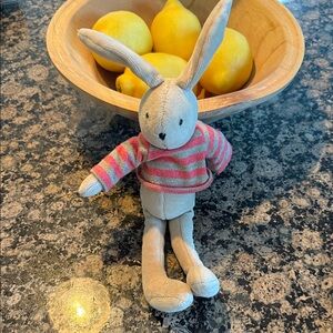 Moulin Roty French Striped Pink and Gray Bunny Plush Toy